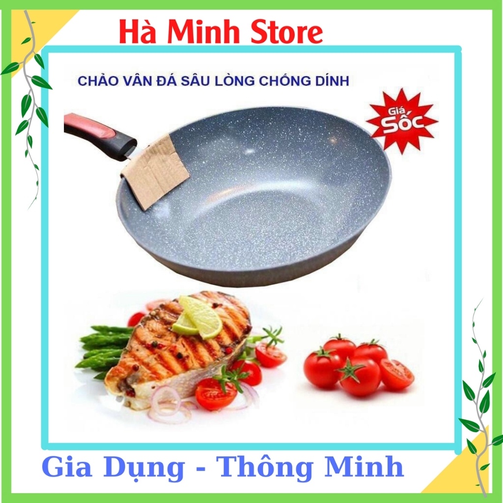 Chảo Đá Sâu Lòng Ceramic Size 32 Siêu Chống Dính, An Toàn, Không Đổi Màu, Dùng Cho Tất Cả Các Loại Bếp, Gia Dụng Hà Minh