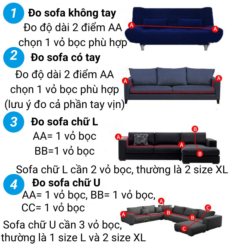 Vỏ bọc ghế sofa vải thun ôm 360 độ đủ kích thước tiện lợi co giãn