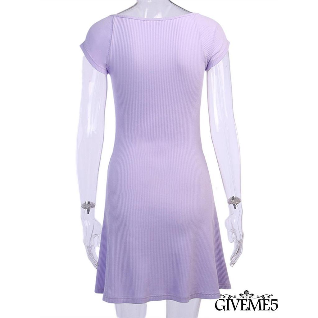 Đầm chữ A dệt kim cổ vuông màu trơn gợi cảm dành cho nữ