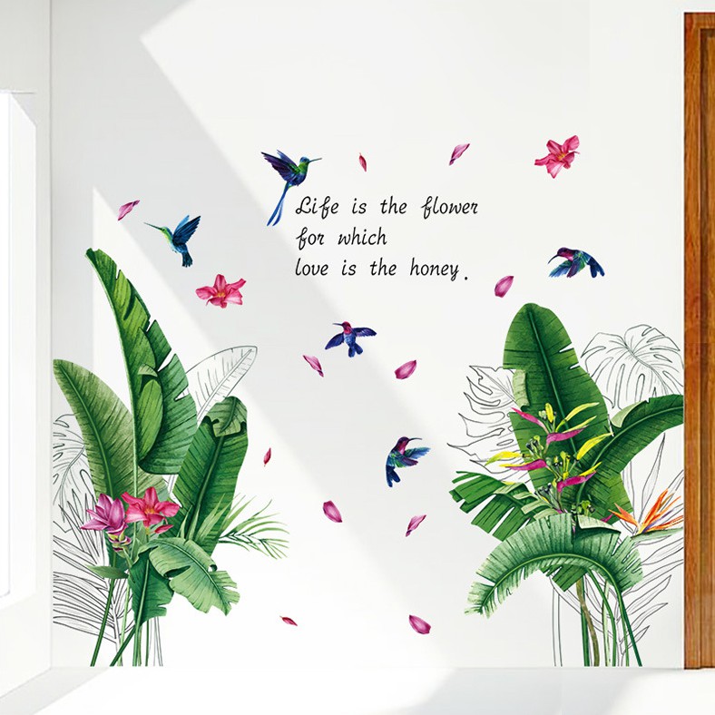 Decal dán tường Bụi cây xanh và hoa chuối lớn AB 2 tấm