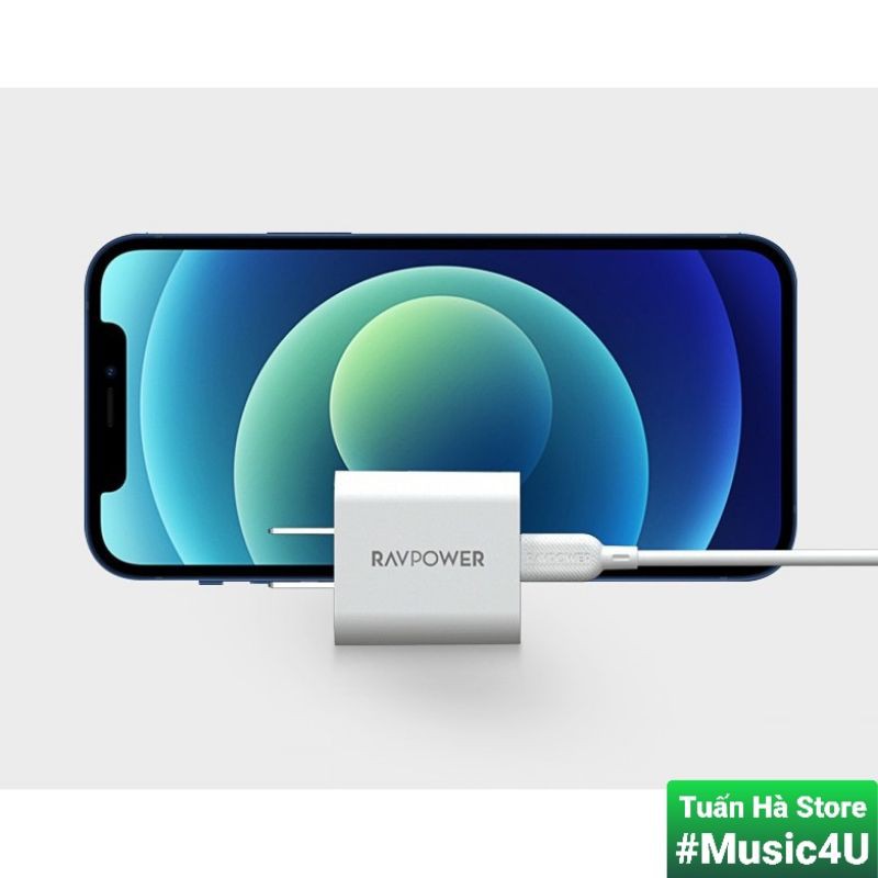 Bộ sạc nhanh RavPower 20W và cáp RP-CB054 cho IPhone 12, IPhone 12 Pro, IPhone 12 Pro Max [Music4U]