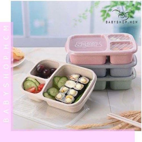 Hộp cơm bento, khay nhựa đựng cơm 3 ngăn văn phòng