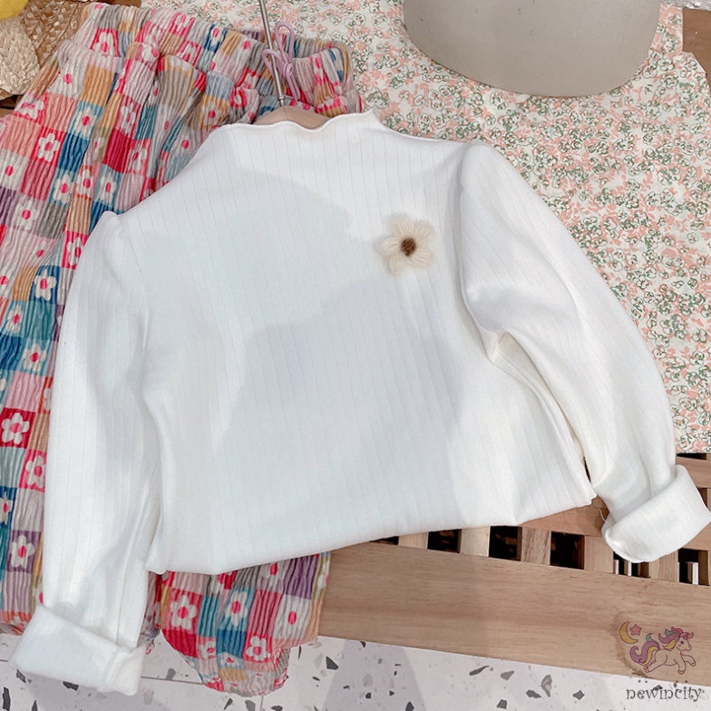 Áo Thun Cổ Lọ In Hoa Thời Trang Thu Đông Hàn Quốc Cho Bé Gái