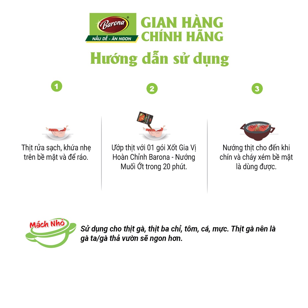 Combo 1 hộp (20 gói) Gia Vị Nướng Muối Ớt Barona 80g ướp ngon chuẩn vị không cần nêm nếm