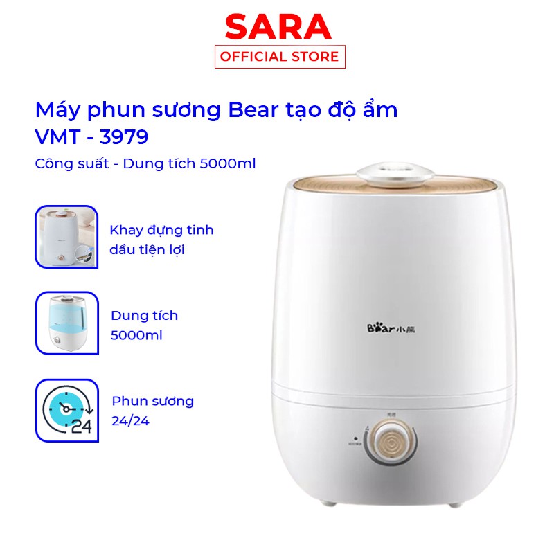 Máy phun sương tạo ẩm Bear 5L, máy xông phòng tạo ẩm không khí [ Bảo Hành 12T]_shop.sara