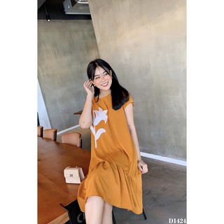 D1424 Đầm vàng đuôi cá thêu hoa trắng
