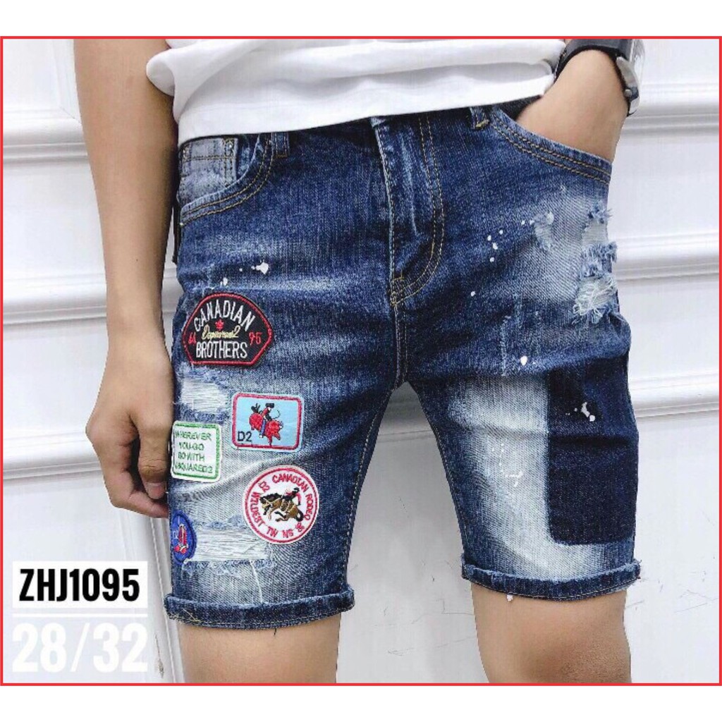 FREESHIP_Quần short jean!Quần jean ngố nam rách 2 màu ĐEN,XANH thêu chữ cao cấp | BigBuy360 - bigbuy360.vn