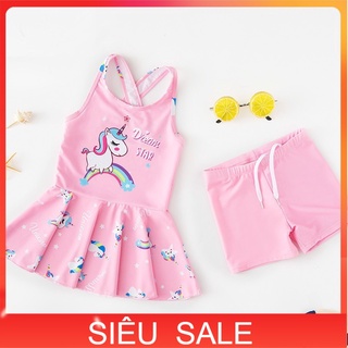 Đồ tắm biển bé gái 2-7 tuổi rời kèm mũ hình Pony in chữ HAVE , Bộ bơi cho bé cao cấp vải co giãn cực tốt