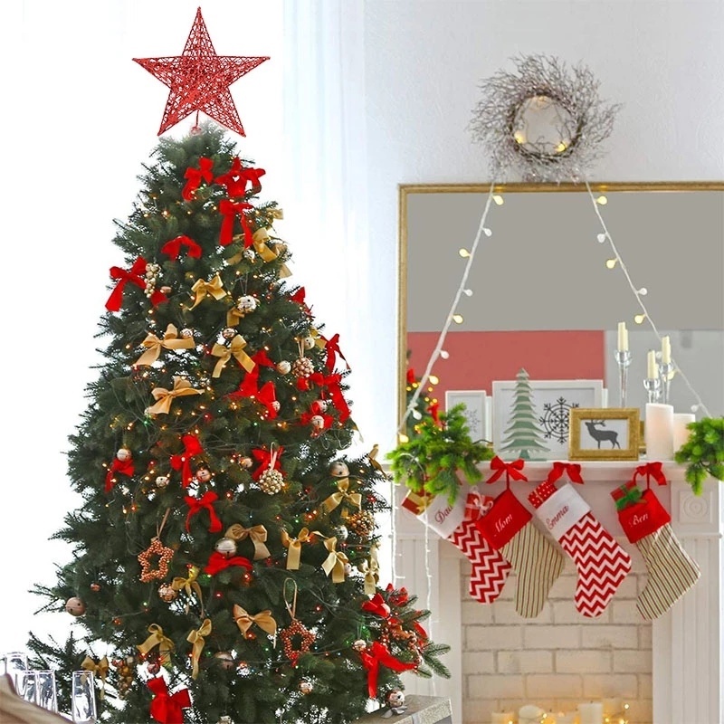 Ngôi sao năm cánh đính kim tuyến nhiều màu tùy chọn dùng treo trang trí cây thông Noel trong nhà vào dịp lễ Giáng Sinh