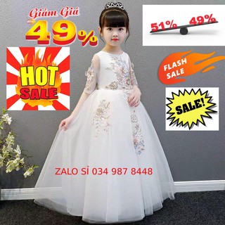 Đầm bé gái trắng dài ren thêu 9kg - 40kg
