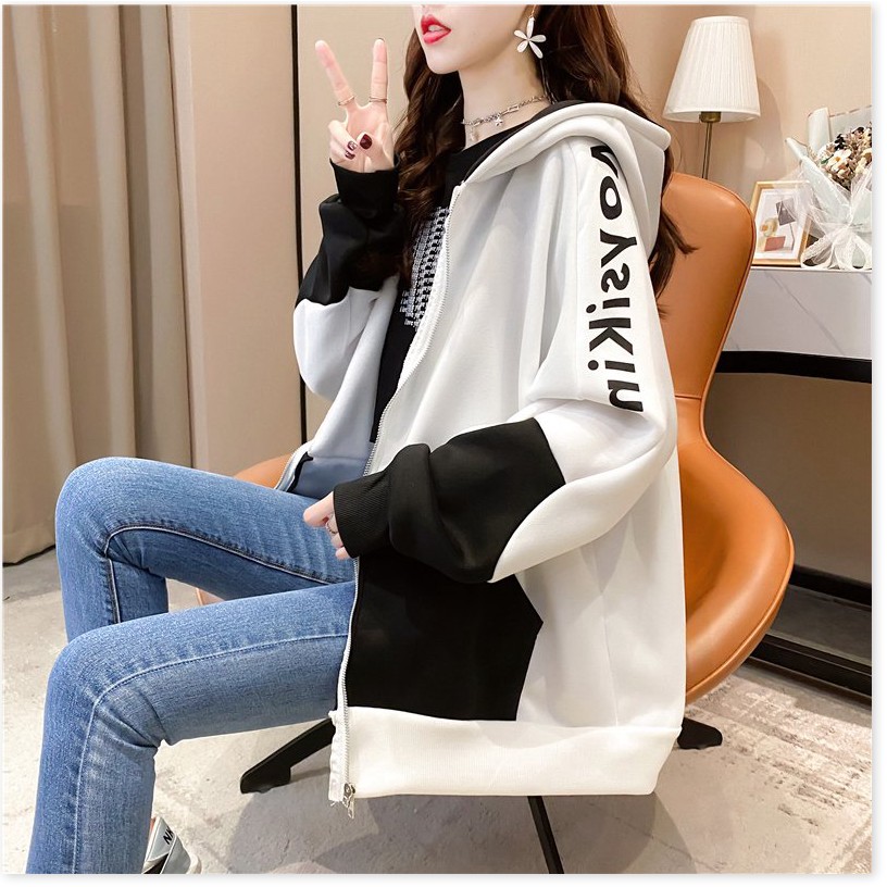 [Freeship] Áo khoác nữ form rộng hoodie nỉ dây kéo phối màu siêu xinh Meysikim | BigBuy360 - bigbuy360.vn