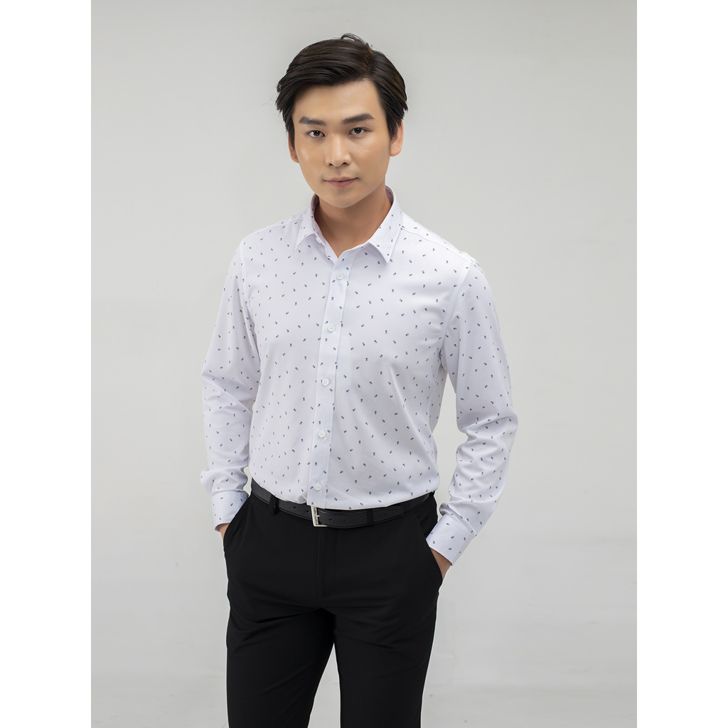 Áo Sơ Mi Nam Dài Tay ARISTINO ALS20209 Somi Công Sở Cao Cấp Màu Trắng In Lá Xanh Chất Liệu Cotton Dáng Ôm Không Túi