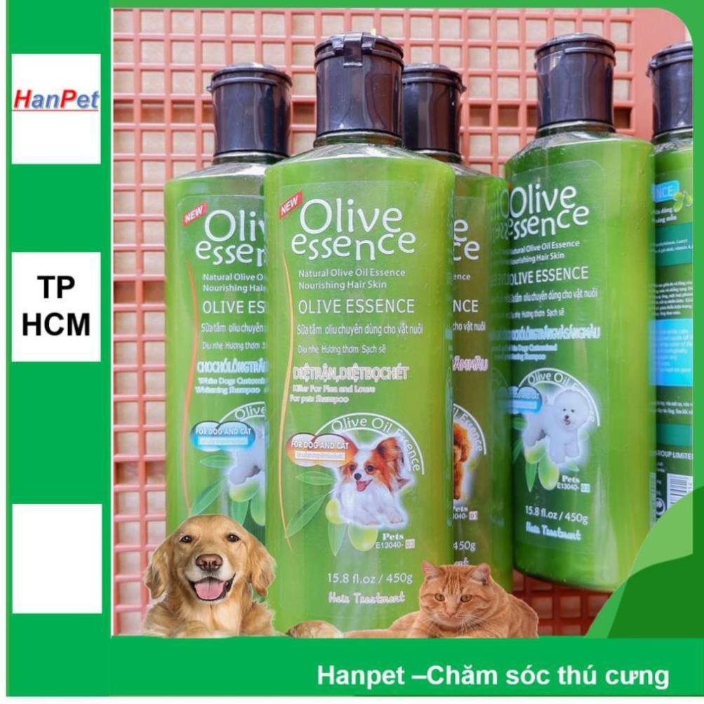 Hanpet.GV- Sữa tắm tinh dầu ô liu chó mèo Chai 450ml- Sữa tắm OLIVE loại hạn chế ve rận bọ chét