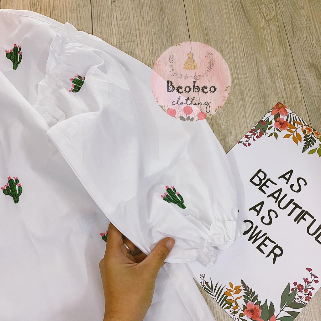 [Ảnh thật] Áo sơ mi thêu hình xương rồng tay bo ulzzang | BigBuy360 - bigbuy360.vn