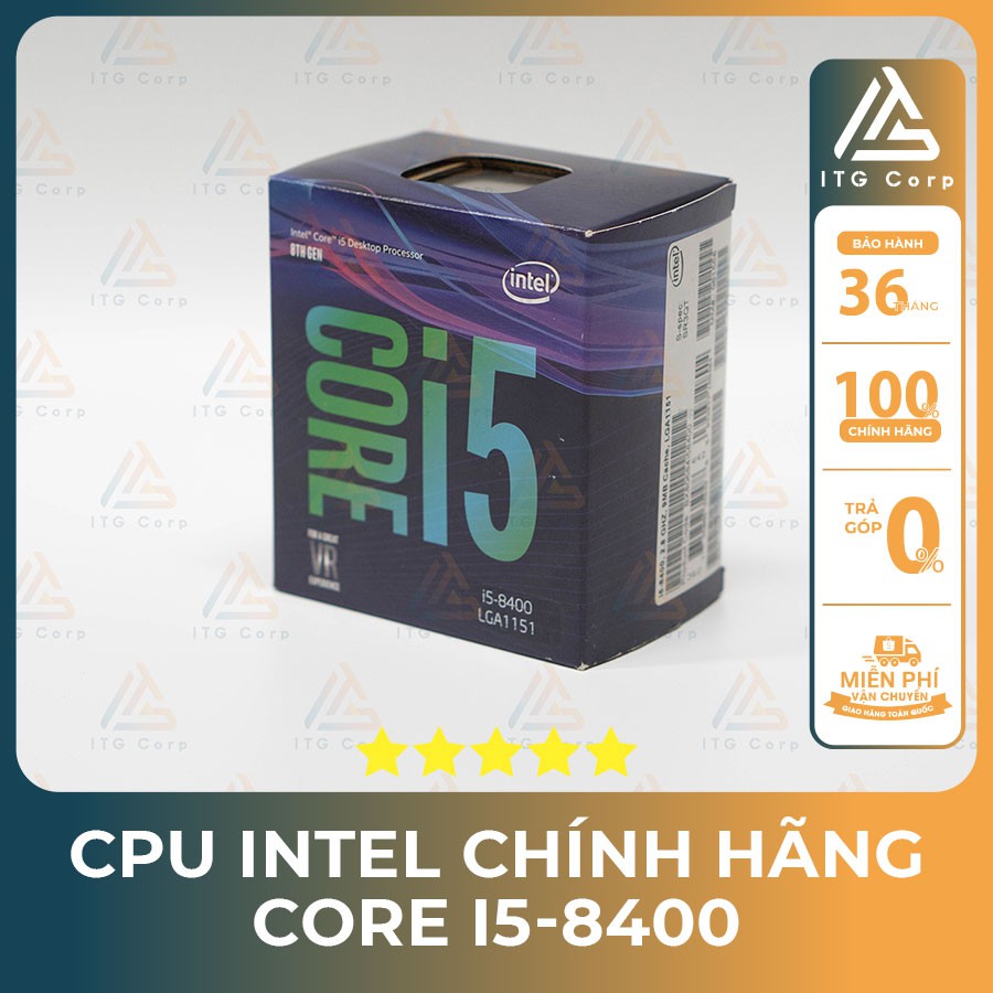 CPU INTEL I5 8400 TRAY(2.8GHz turbo up to 4.0GHz, 6 nhân 6 luồng, 9MB Cache, 65W)