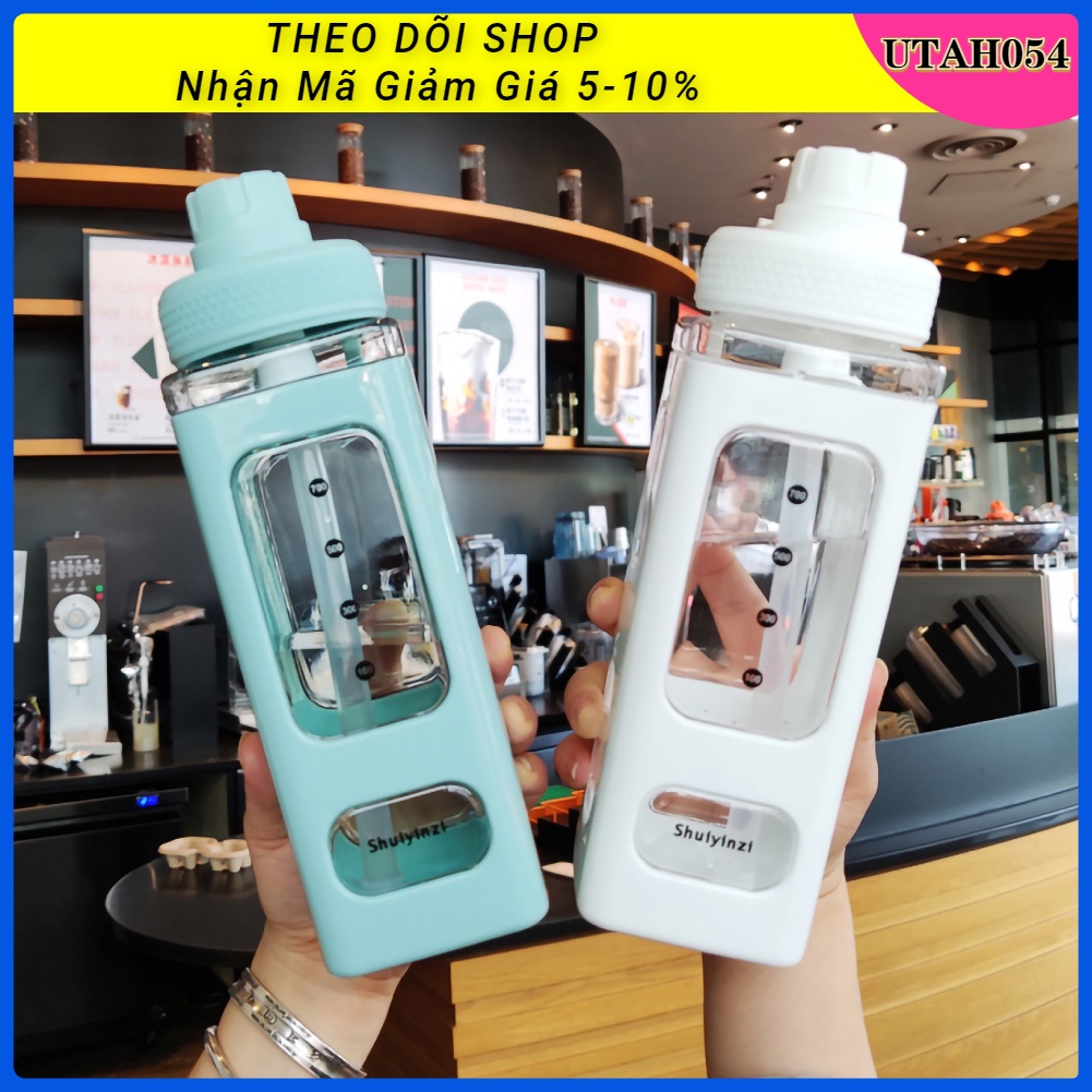 Bình nước nhựa có ống hút tiện lợi hai lớp dung tích lớn 700ml