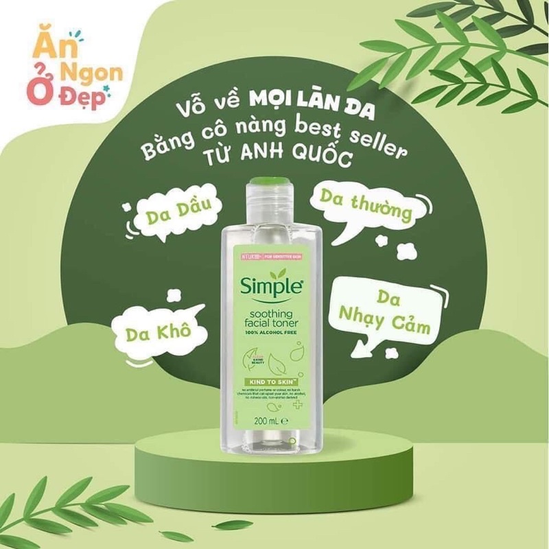 Nước Hoa Hồng Simple Soothing Facial Toner- toner dịu nhẹ cho da nhạy cảm mụn