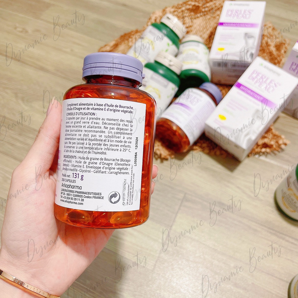 Viên uống collagen đẹp da Arkopharma perles de peau hydraterend 200 viên cấp ẩm, căng bóng da