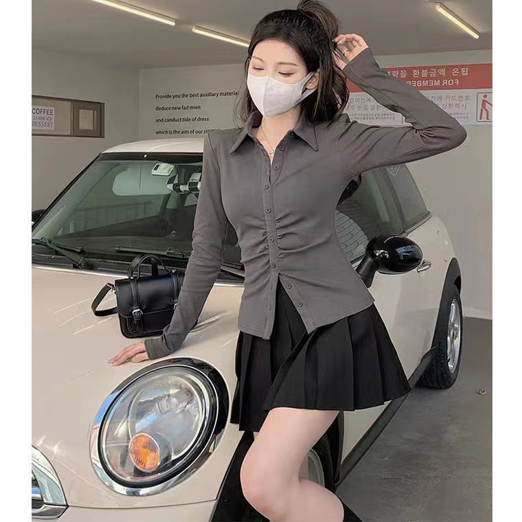 Áo Sơ Mi Tay Dài + Chân Váy Xếp Ly Thời Trang Hàn Quốc Cho Nữ