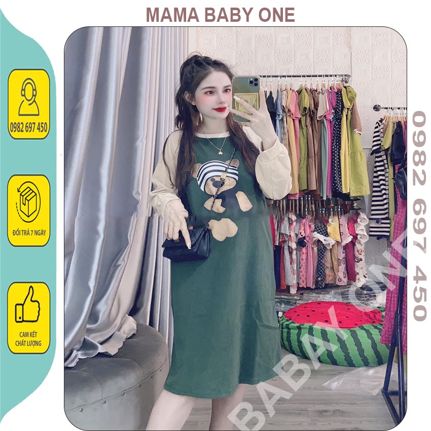 VÁY ĐẦM BẦU THU ĐÔNG DÁNG DÀI - ĐẦM BẦU HÌNH GẤU CUTE  DÀI TAY FRESIZE BẦU VÀ KHÔNG BẦU BON CHEN