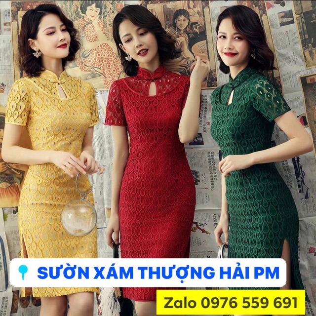 Sườn Xám Thượng Hải dáng ôm chất ren siêu đẹp