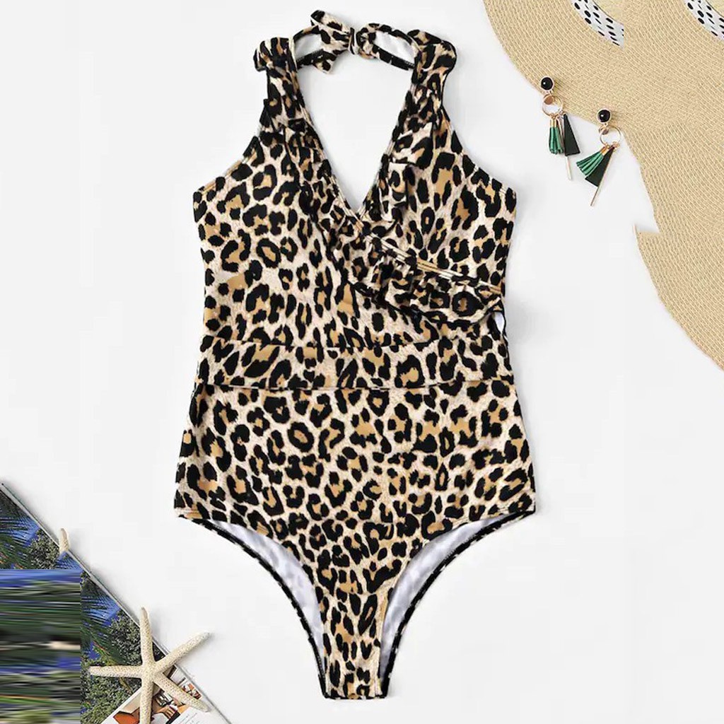 Fashion Women Sexy Leopard Print Ruffles One Piece Push-Up Pad Bathing Swimwear | BigBuy360 - bigbuy360.vn