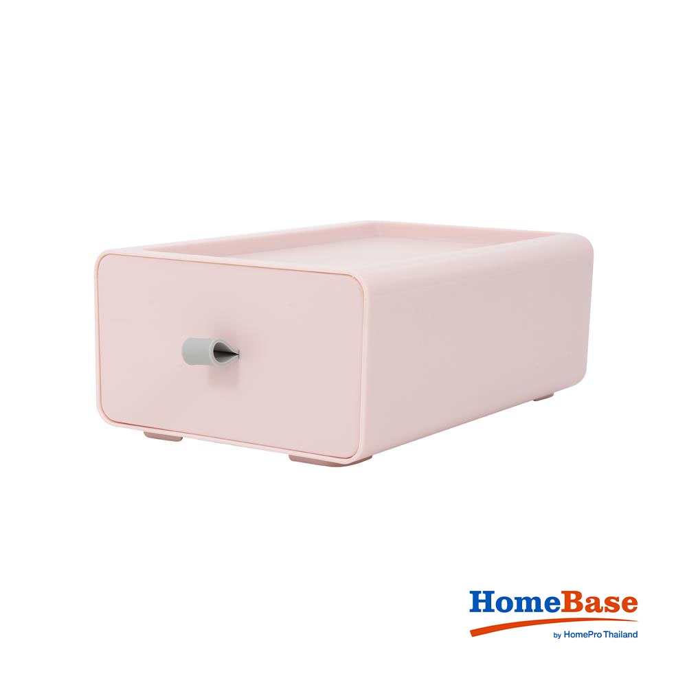 HomeBase ACCO Hộp nhựa dạng ngăn kéo có thể xếp chồng lên nhau thành tủ Size S C8xR13.3xS21cm màu hồng