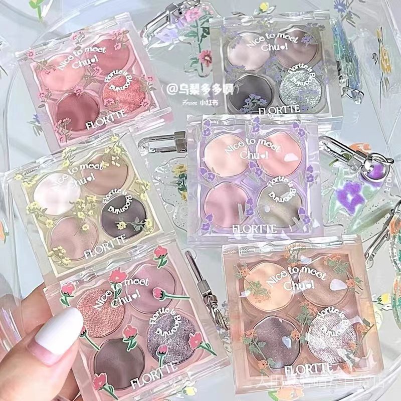 Bảng Phấn Mắt FLORTTE / Floria First Kiss Bobo Bốn Màu Lì Và Ánh Ngọc Trai Kết Hợp Nhẹ Nhàng