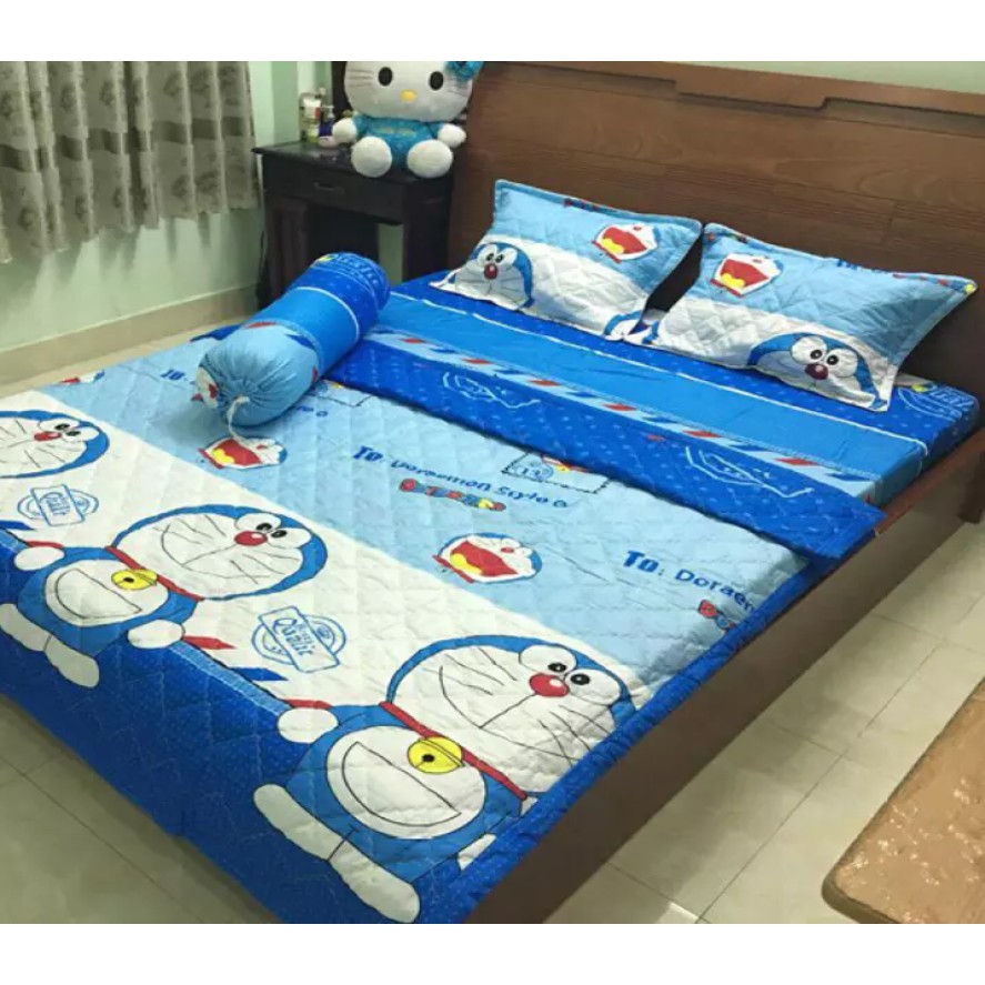 TRỌN BỘ CHĂN GA GỐI COMBO 5 MÓN - ĐÔREMON THƯ Siêu Cute