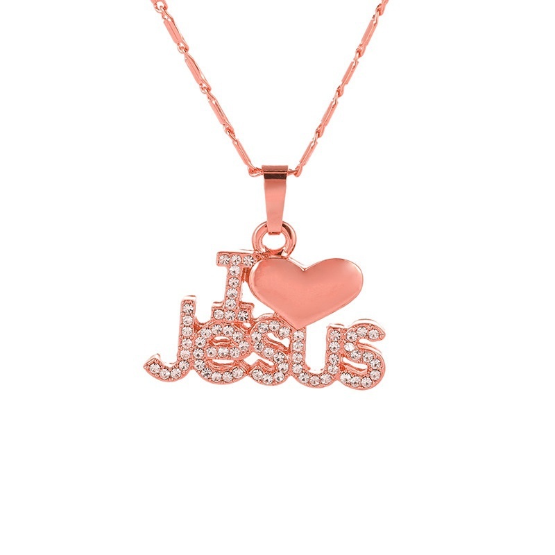 Vòng cổ Mặt Chữ I love Jesus Đính Kim Cương Giả Thời Trang Mới Dành Cho Nữ