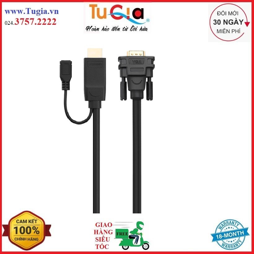 [Mã ELFLASH5 giảm 20K đơn 50K] Dây Cáp Chuyển Đổi HDMI To VGA Hỗ Trợ Nguồn Ugreen 30449 (1.5m) - Hàng Chính Hãng