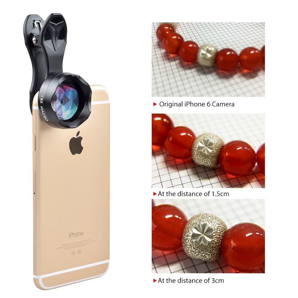 Bộ Ống Kính Macro 18x Kẹp Camera Điện Thoại Iphone 6 7 Xiaomi Android Ios