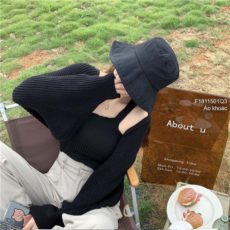 Áo khoác len cardigan croptop tay cánh dơi hàng Quảng Châu