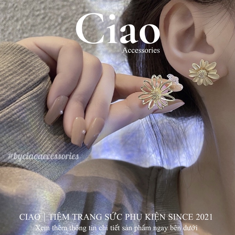 [HOẢ TỐC 1H] Khuyên tai/ Bông tai mạ bạc S925 thiết kế họa tiết hình hoa Bairnwort Ciao