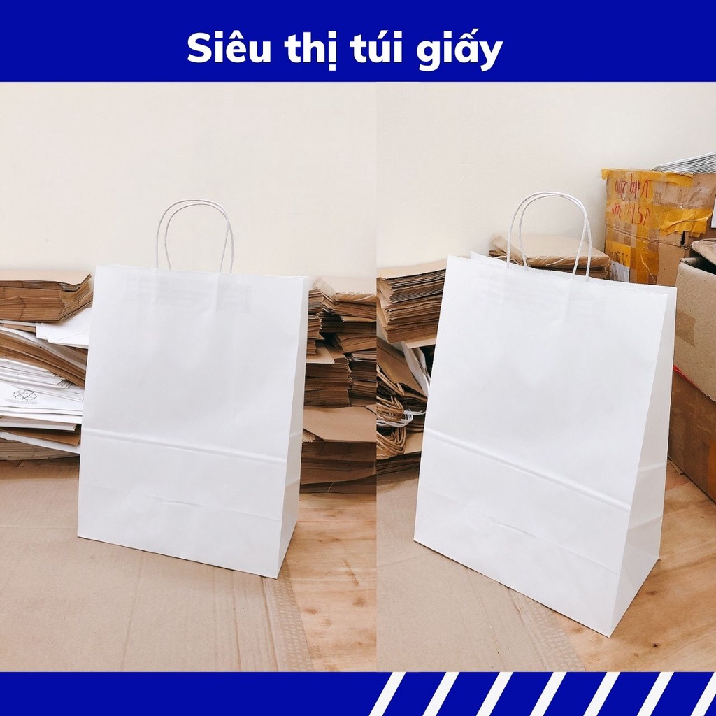 COMBO 50 CHIẾC TÚI GIẤY KRAFT XI MĂNG S6C: 33x17.5x43 cm CÓ QUAI ( ẢNH THẬT SHOP TỰ CHỤP)