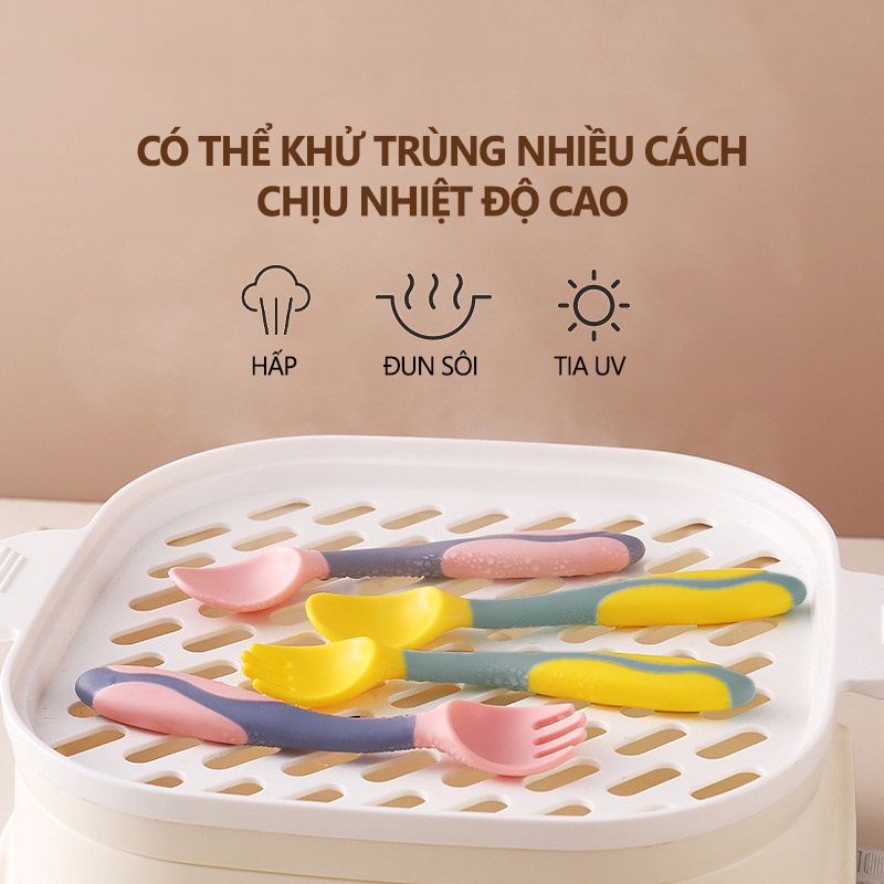 Set Thìa Dĩa Uốn Cong MISUTA Cao Cấp Xoay 360 Độ Mềm Dẻo Cho Bé Tập Xúc YOOTA BABY