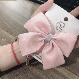 Kẹp tóc nơ lụa phối ruy băng voan
