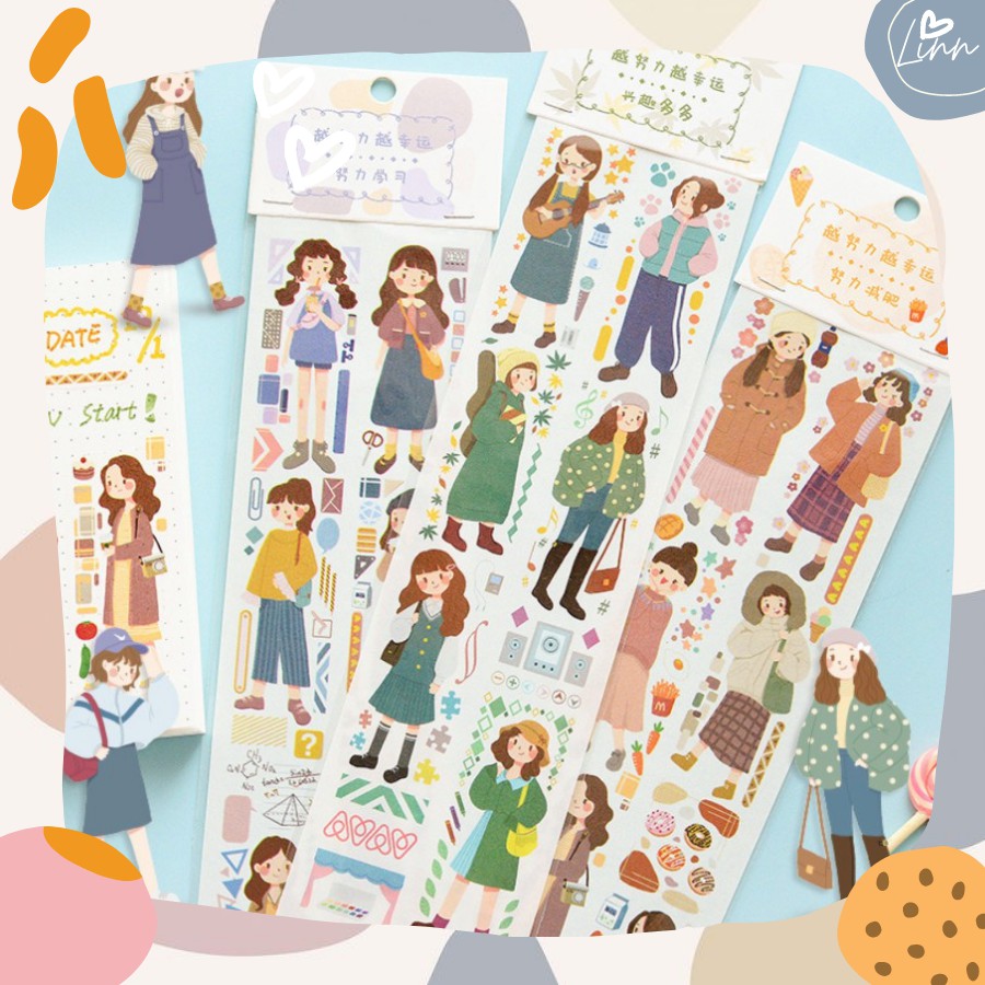 Sticker dây dài hình cô gái hàn quốc dễ thương