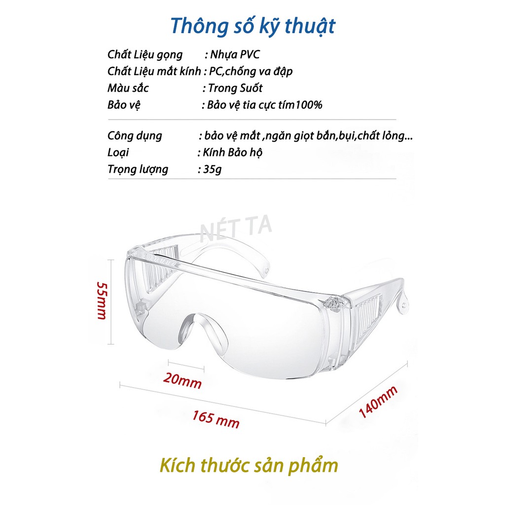 Kính bảo hộ trong suốt bảo vệ mắt ngăn chặn giọt bắn, che chắn gió bụi chống tia UV | BigBuy360 - bigbuy360.vn