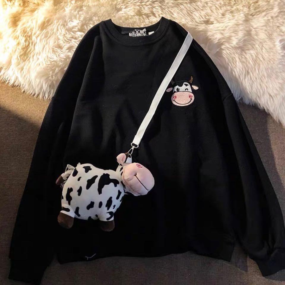 Áo sweater Thêu Bò Sữa 2 màu unisex nam nữ chất nỉ bông Kun shop
