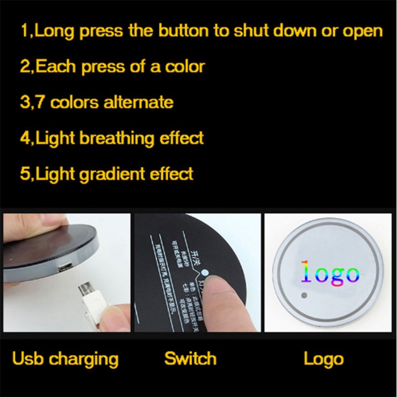 Đế Lót Ly Có Đèn Led Phát Sáng Chống Trượt Cho Xe Hơi
