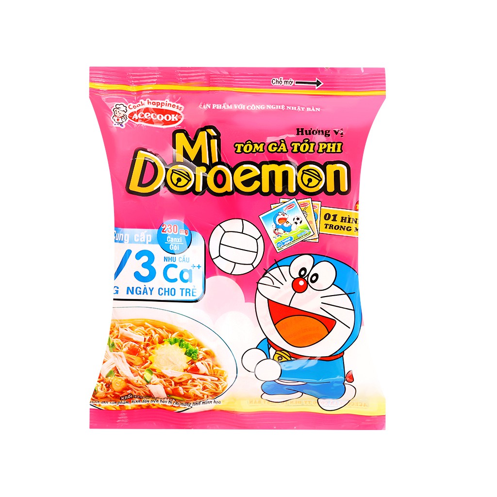 Lốc 10 gói Mì Doraemon hương vị tôm gà tỏi phi gói 63g