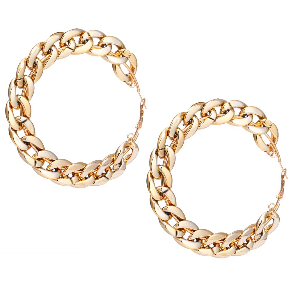 New Punk Crystal Oversize Big Chain Hoop Earrings For Women Exaggerated Geometric Circle Gold Silver Color Mixed Earring Jewelry