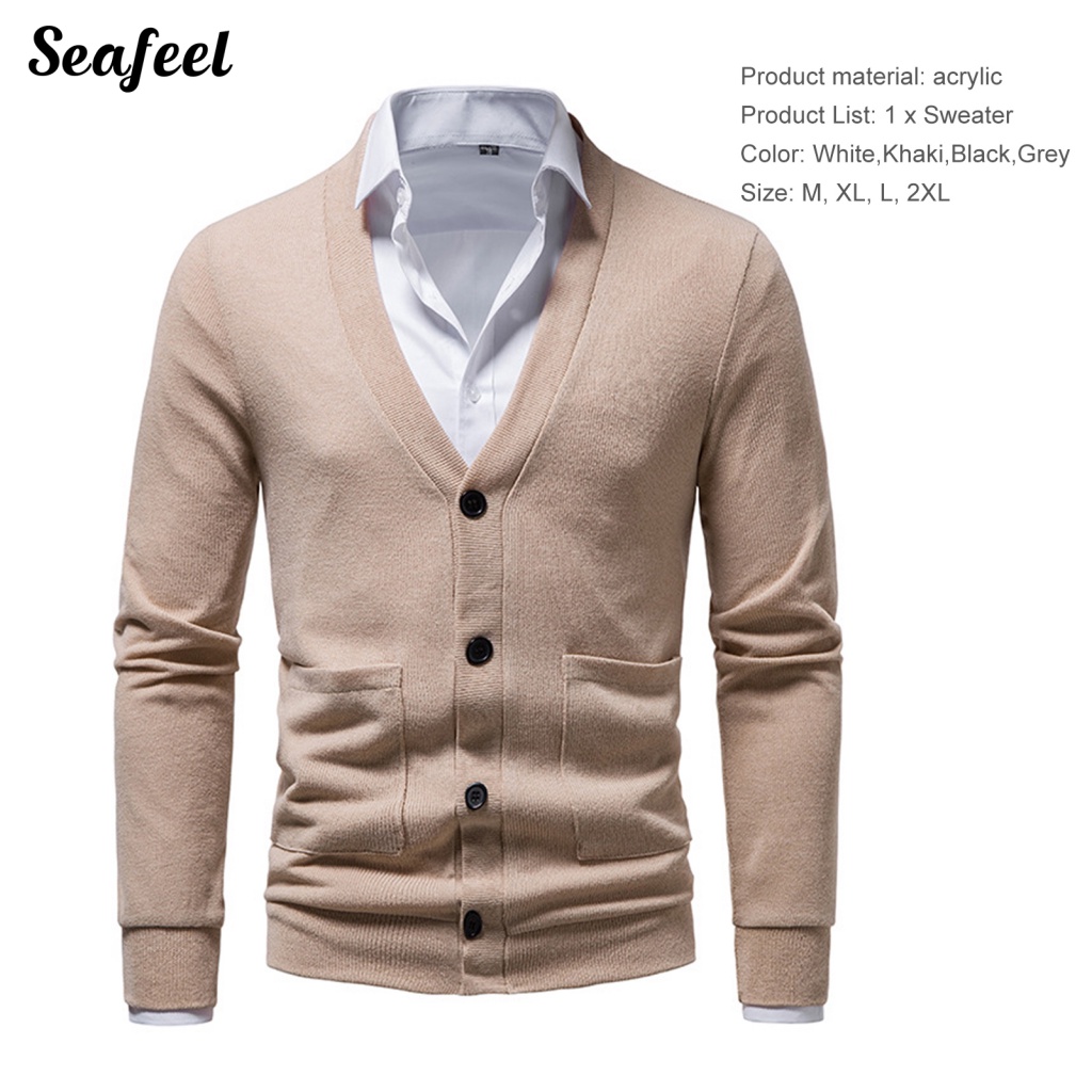 Sf_áo Khoác Sweater Mùa Đông Đơn Giản Ôm Dáng Cổ Chữ V Cho Nam Giới Mặc Vào Văn Phòng