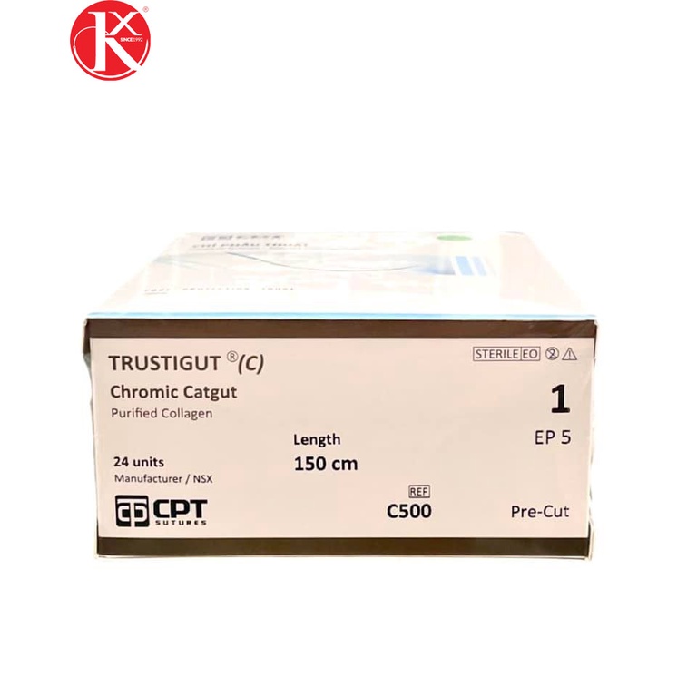 CHỈ PHẪU THUẬT TỰ TIÊU TAN CHẬM CPT TRUSTIGUT® (C) CHROMIC CATGUT số 1 - C500 (hộp 24 tép) (KHÔNG KIM)