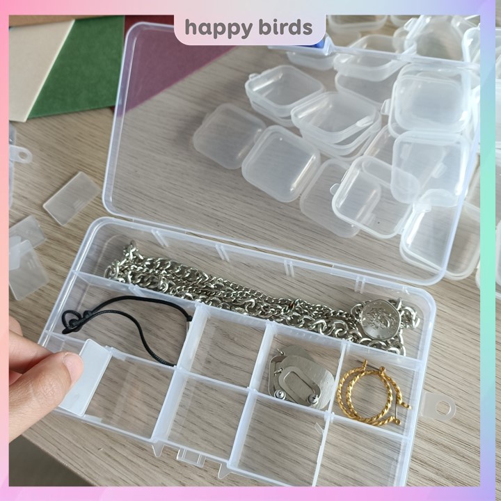 Hộp nhựa chia ngăn đa năng 15 ô tháo rời có nắp đựng phụ kiện trang sức chia đồ câu cá Happy Birds