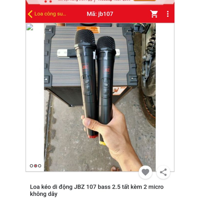 Loa kéo di động JBZ 107-Bass 2.5 tấcCS-300W+2Micro Không Dây+Remto+adapter sạc+dây tín hiệu tivi