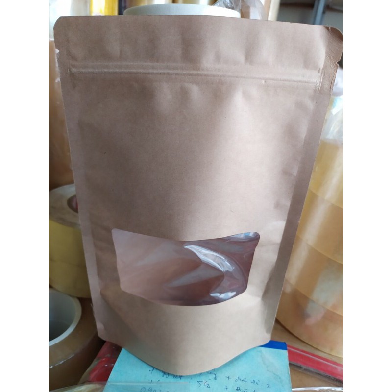 1kg zip giấy có cửa sổ/ Túi zip giấy kraft có cửa sổ đựng hoa quả sấy, hạt khô