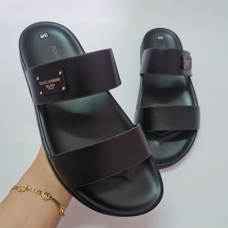 Dép Nam Quai Ngang Da Bò Dập Vân In Cá Sấu Cao Cấp