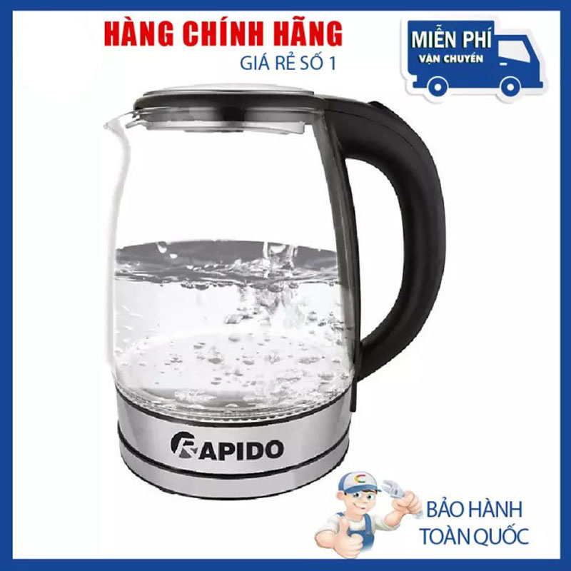 Ấm điện, Bình nấu nước sôi, Ấm đun nước du lịch, Bình Đun Siêu Tốc Rapido RK1818, 1.8L, Công Suất 1800W, An Toàn